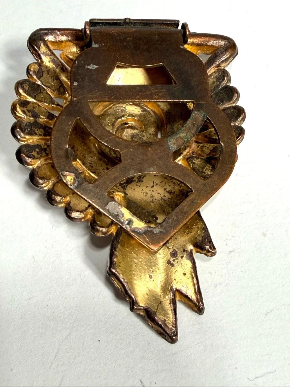 Art Deco Egyptian Revival Dress Clip 1930s Pat 1801128 Rhinestones Gold Tone